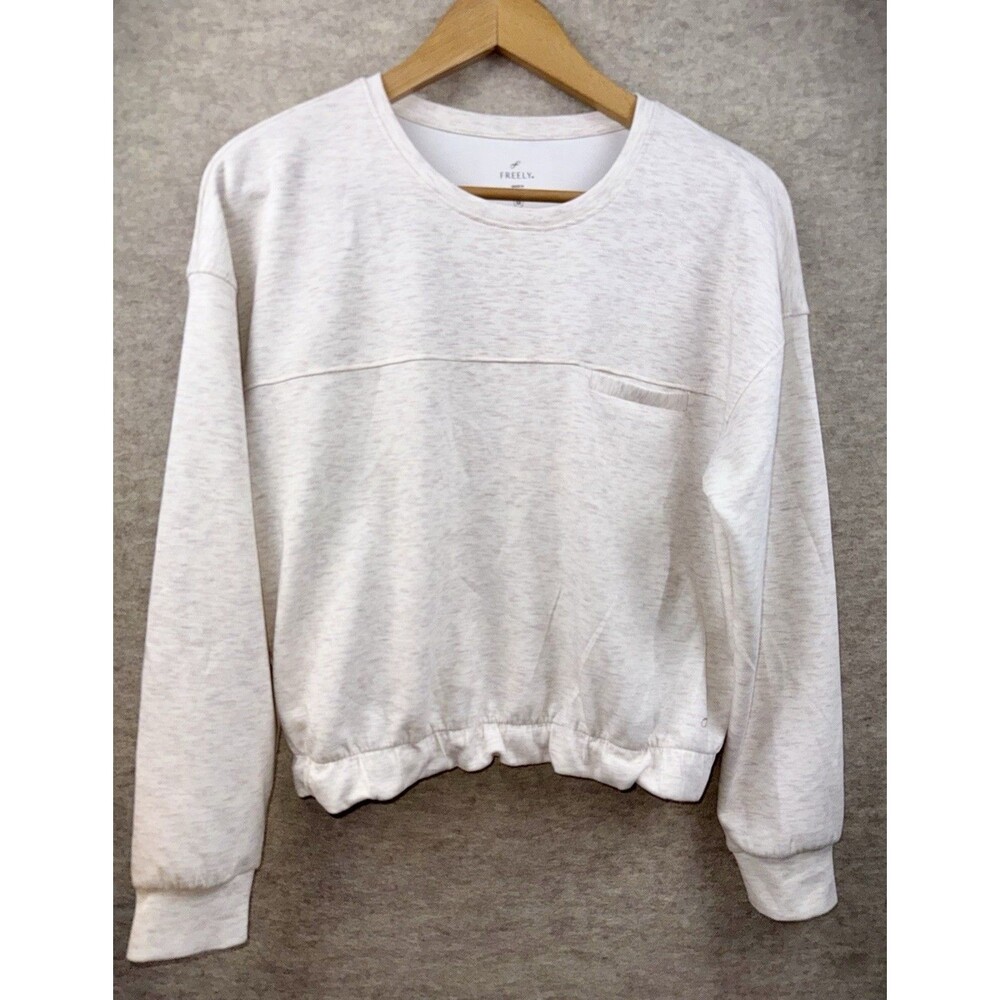 Freely Women’s Size Medium Beige Heather Elastic Hem Women’s Crewneck